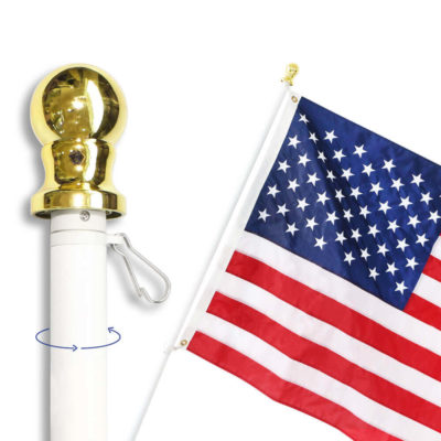 New Wall Mount Gold Aluminum No-Tangle Clips Flagpole 5'x3/4" Base Gold Ball 