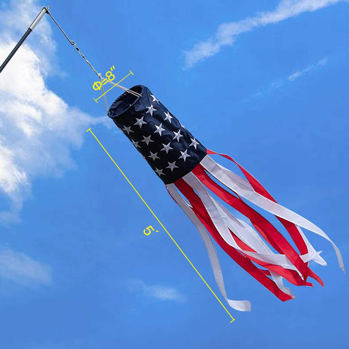 2 Pieces American Flag Windsock 40 Inch Stars Flag Windsock with LED Light and U