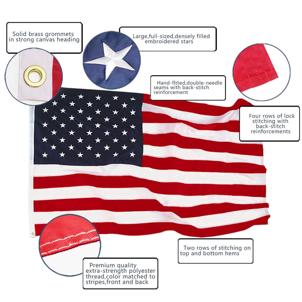 USA 5X8/' FLAG NEW US MADE EMBROIDERED STARS SEWN NYLON