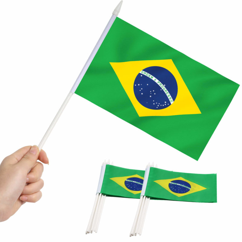 Brazil Stick Flags 5x8 Inch (Pack of 12)