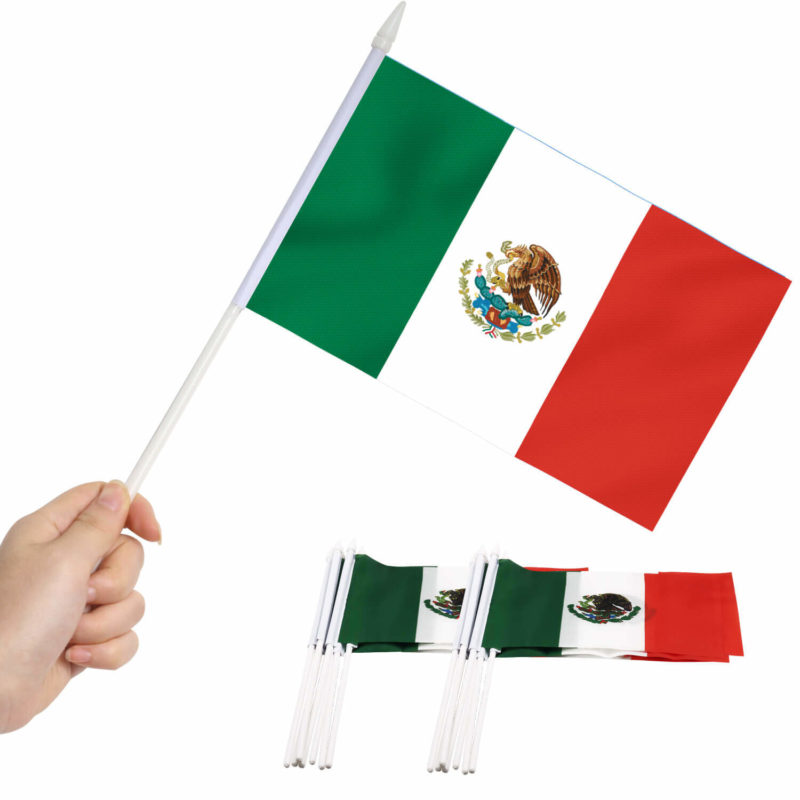 Mexico Stick Flags 5x8 Inch (Pack of 12)