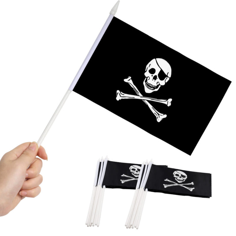 Jolly Roger Stick Flags 5x8 Inch (Pack of 12)