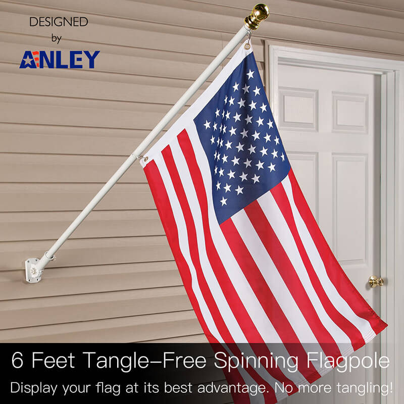 Wind Resistant and Rust Free Silver Wall Mount Flagpole P/N FL6S Spinning and Tangle-Free Front Line Flags Flag Pole: 6 Ft Silver Aluminum Flagpole Heavy Duty 