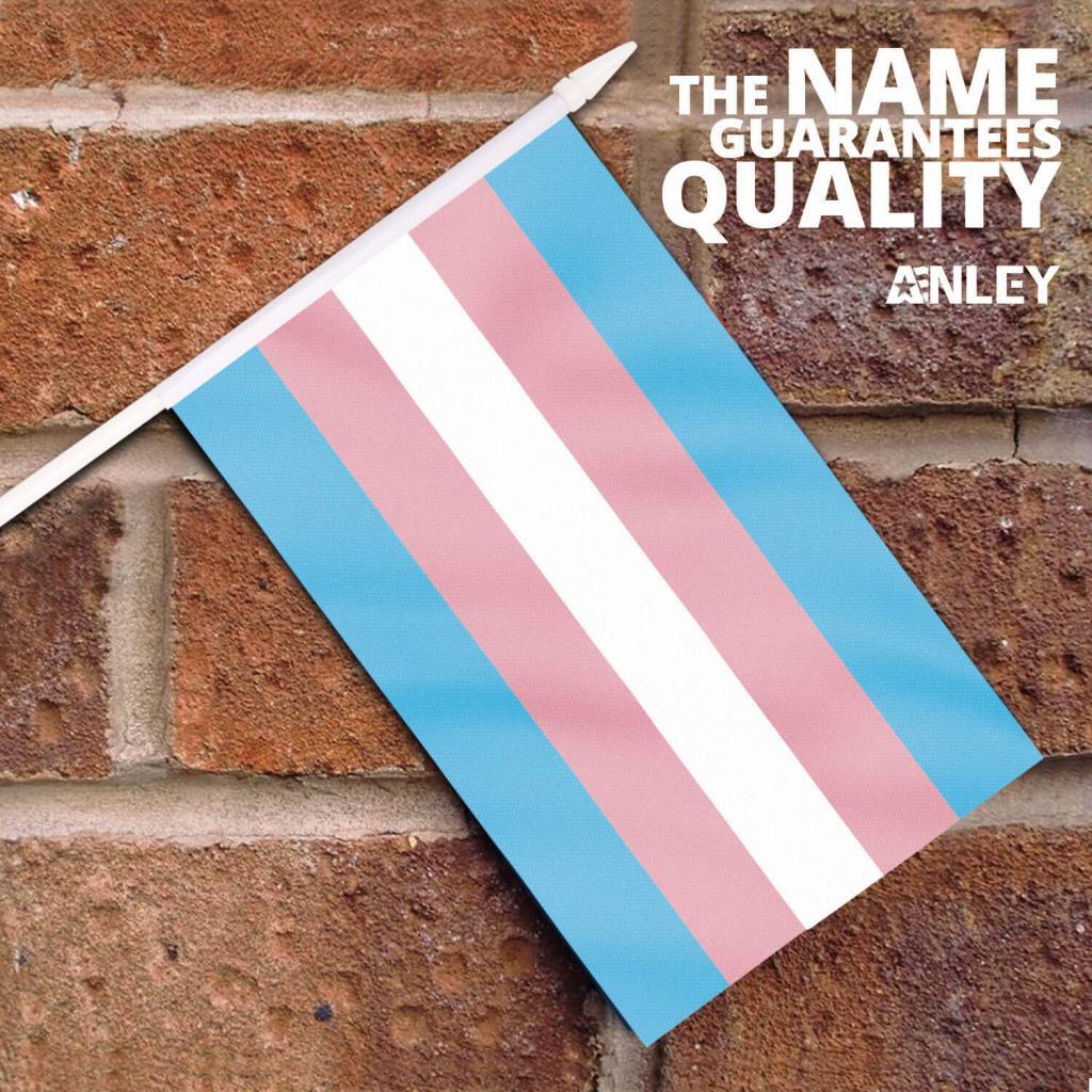 Anley 12-Pack Transgender Pride Stick Flags – 5x8 Inch Handheld Mini Flags, Polyester