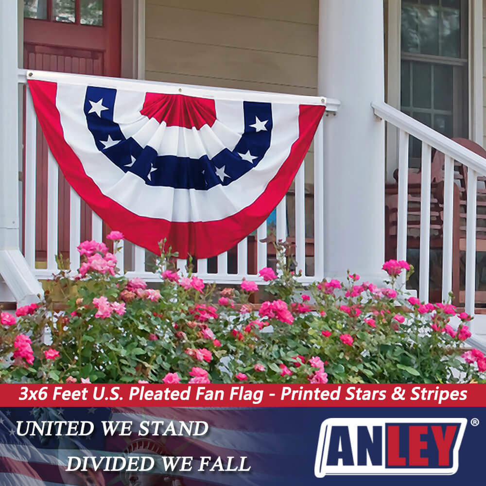 US Pleated Fan Flag 1.5x3 Foot & 3x6 Foot Anley Flags