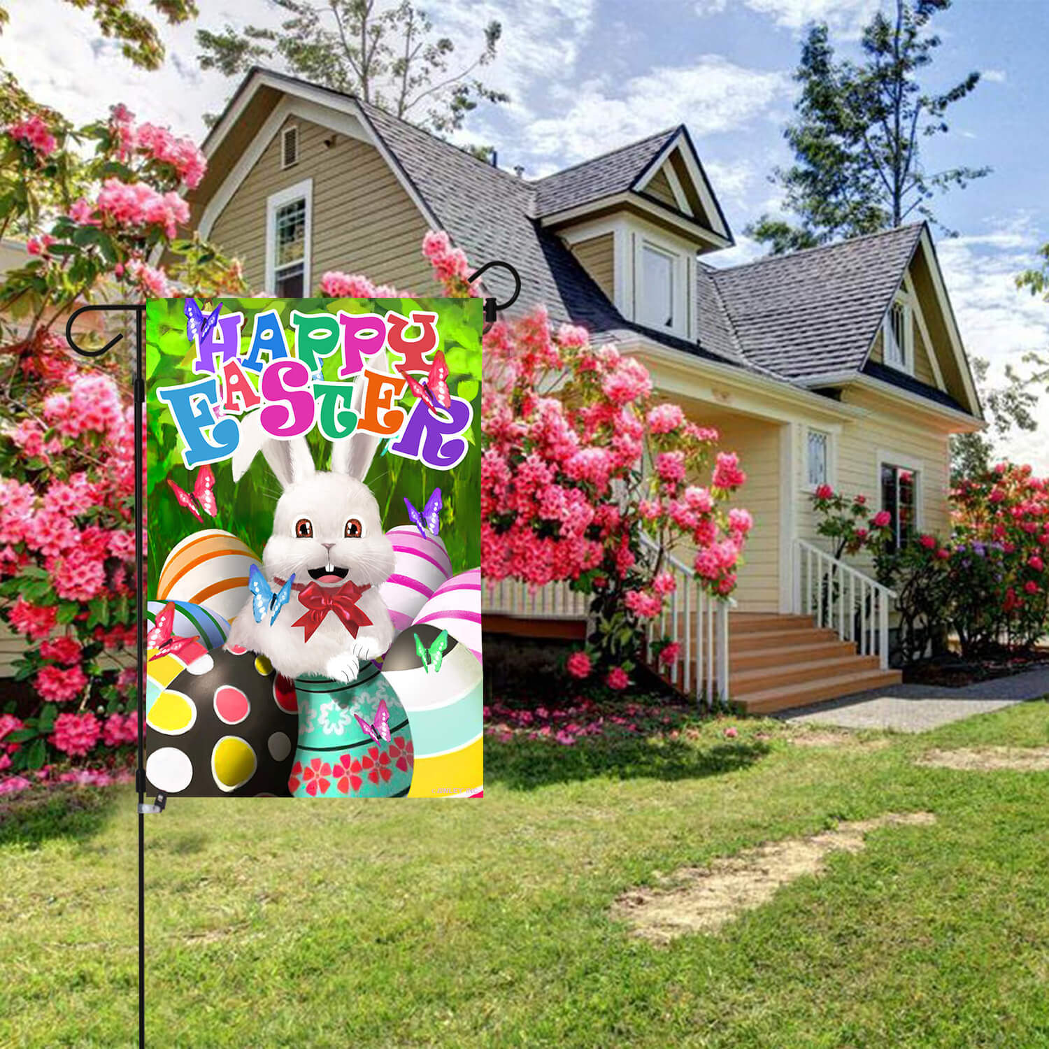 Dtzzou Happy Easter Bunny Garden Flag 12.5 x 18 Outdoor & Indoor Decorative Cute Rabbit Double Sided Flag for Spring Easter Decoration