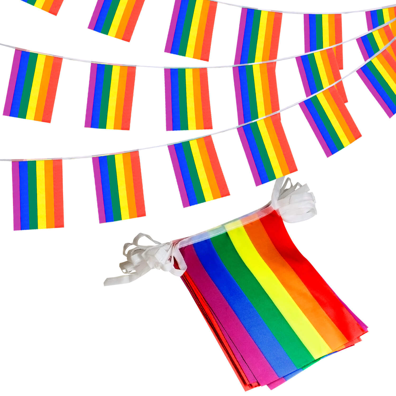 Rainbow LGBT Pride String Flag Pennant Banners - 26 Feet 32 Flags