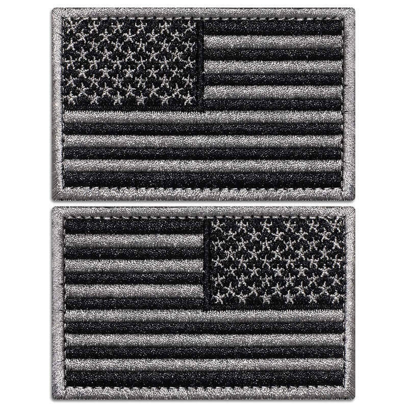 Anley Tactical USA Flag Patches (2 Pack) Forward & Reversed - 2x 3 Black & Gray American Flag Military Uniform Emblem Patch - Loop & Hook