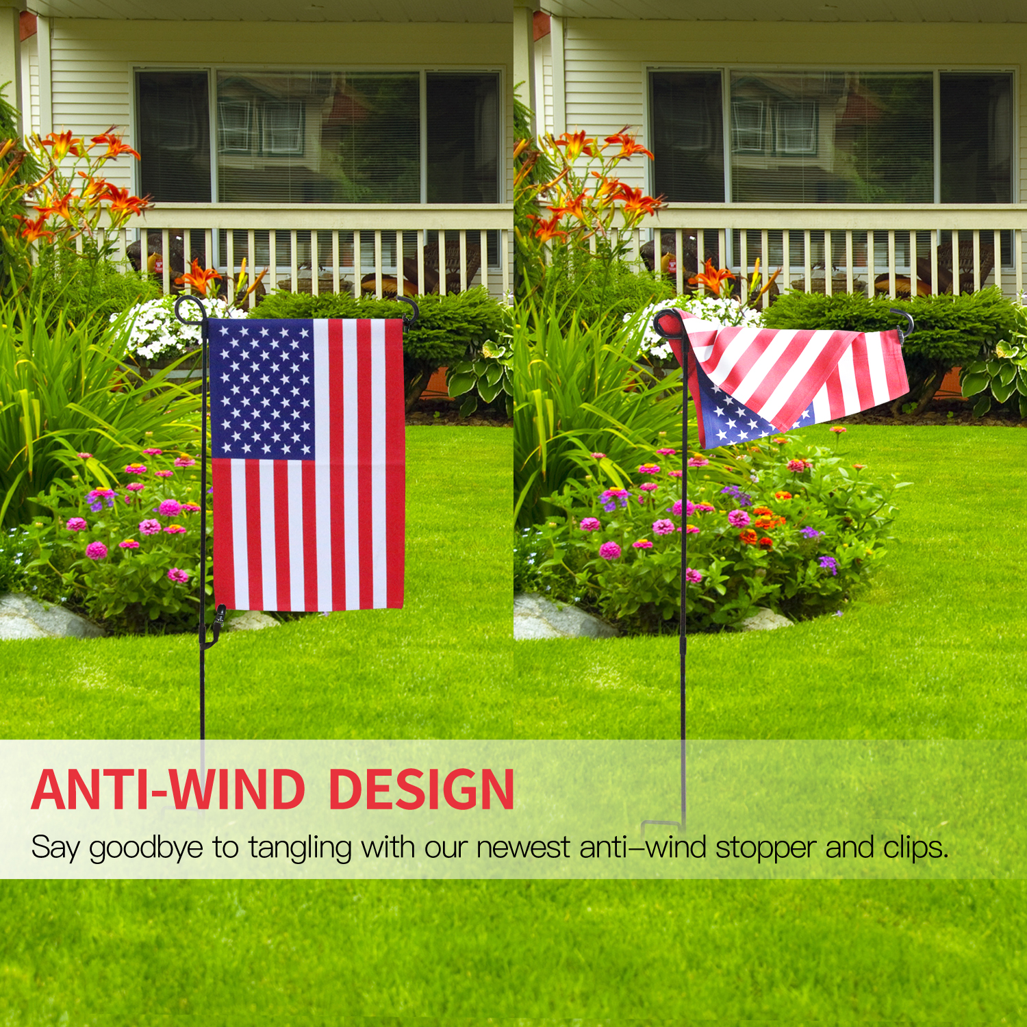 Garden Flag Stand-Holder Pole with Garden Flag Stopper and Anti Wind Clip New 