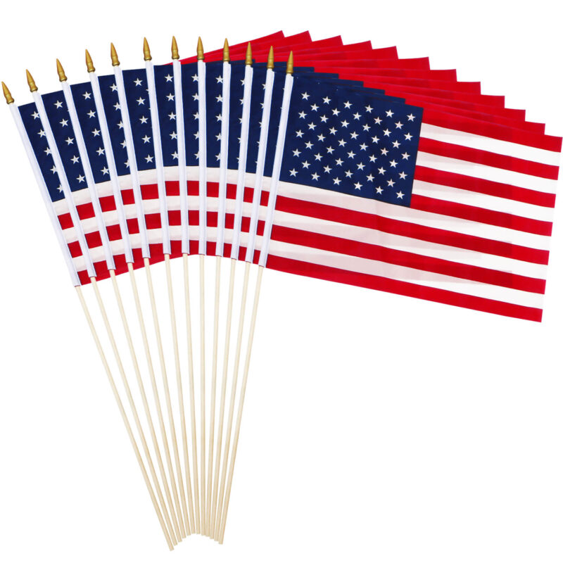 American USA 30" Long Wooden Stick Flags (Gravemarker) - 12x18 Inch (Pack of 12)