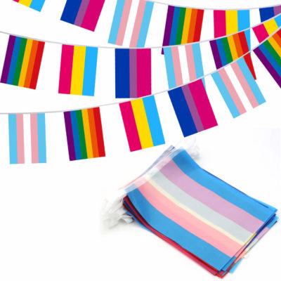 Assorted Rainbow String Flags (LGBT, Pansexuality, Bisexuality, and Transgender) 26 Feet 32 Flags (5.5x8 Inch)