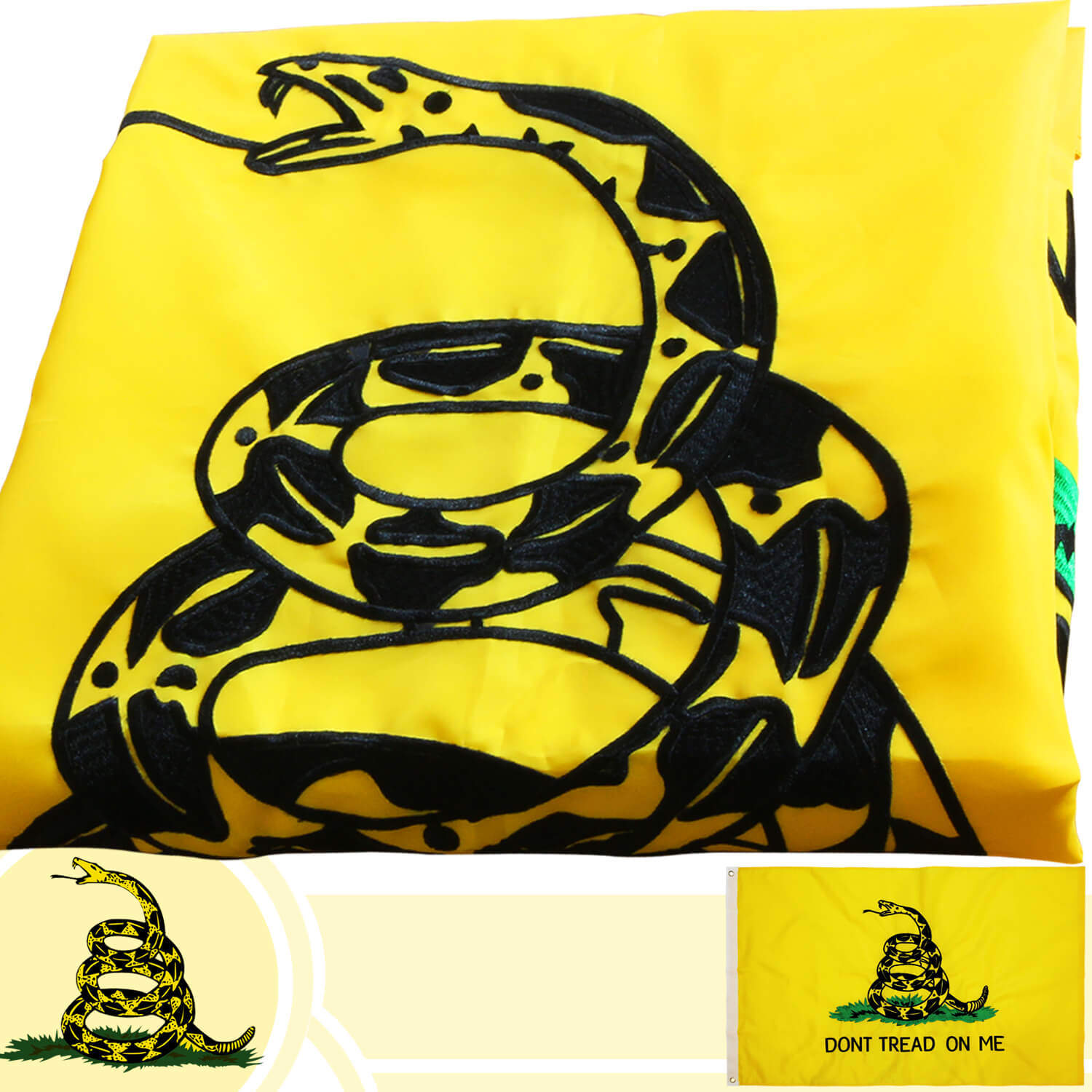 Don't Tread On Me Gadsden Applique & Embroidered House Flag Patriotic 28" x 40" 