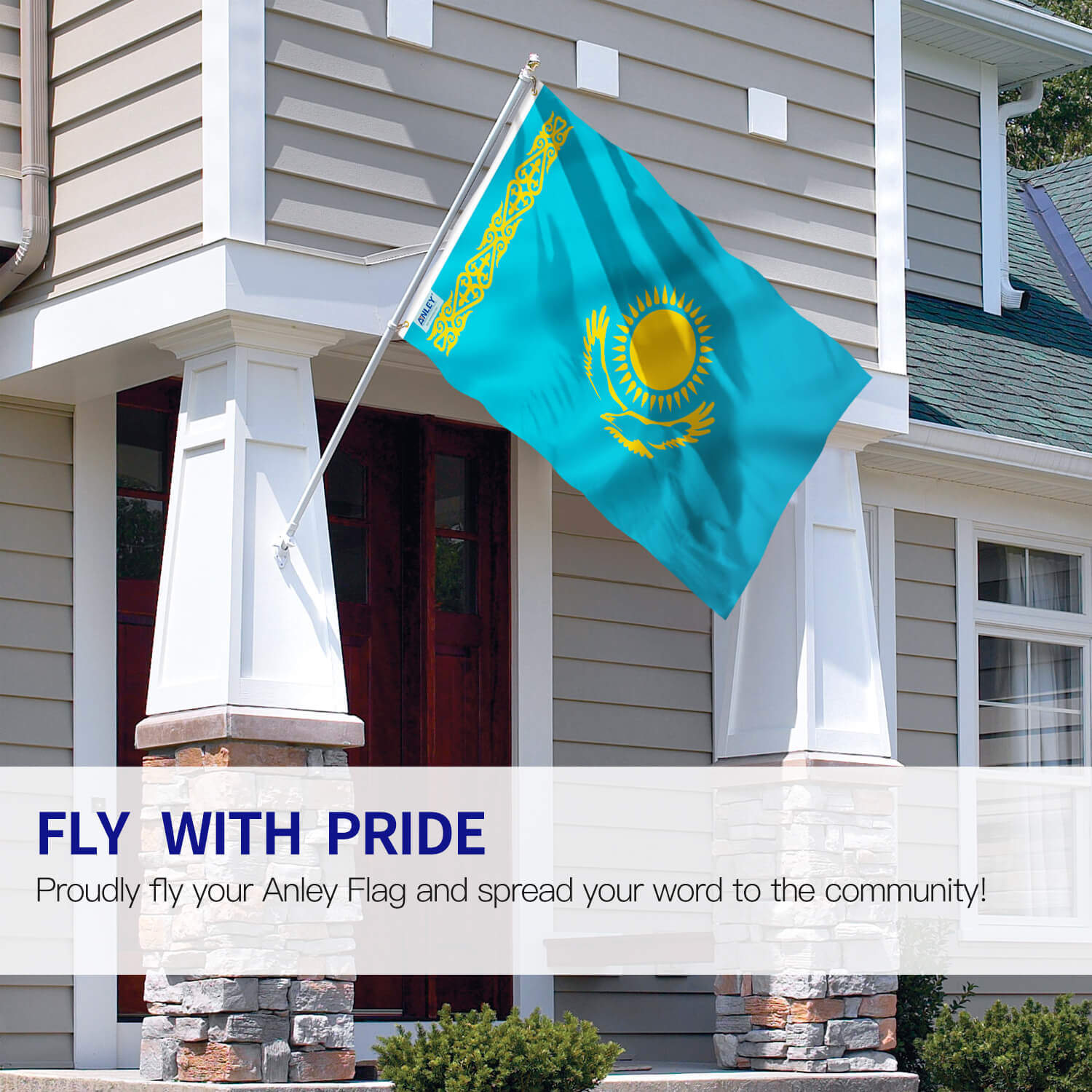 Anley Fly Breeze 3x5 Feet Kazakhstan Flag - Vivid Color and Fade Proof - Canvas Header and Double Stitched - Republic of Kazakhstan Flags Polyester