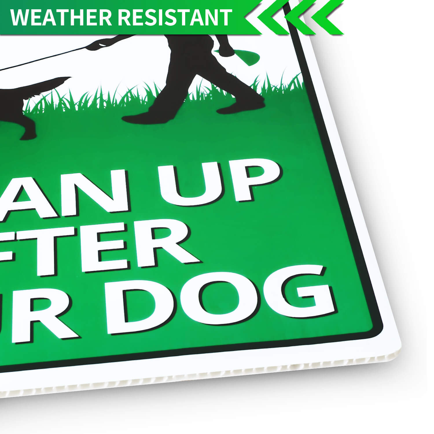 Waterproof Weather Resistant 12 x 9 Clean Up After Your Pets Sign Easy to Mount Clean Up After Your Dog Sign, 2 Pack Double Sided with Metal Wire H-Stakes Stands Corrugated Plastic Non-fading
