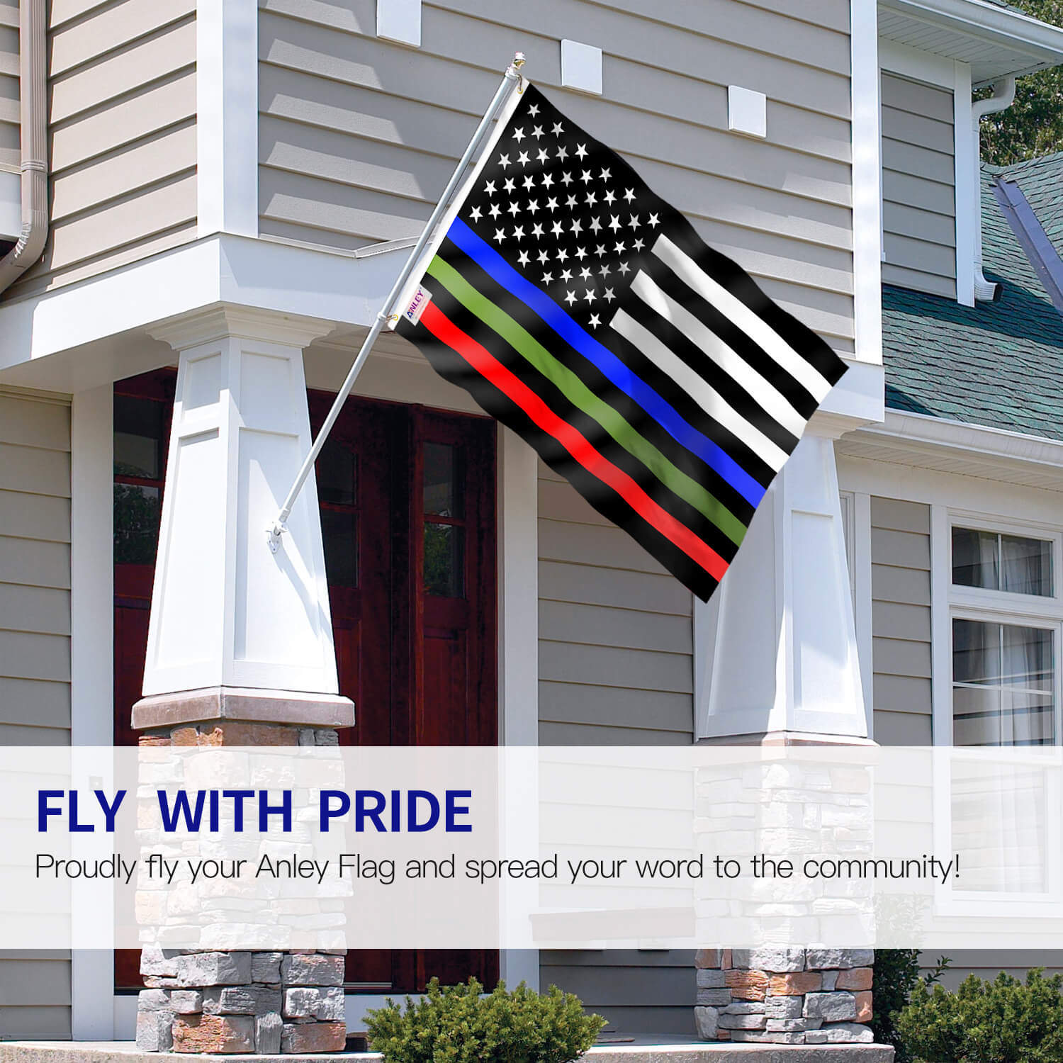 Fly Breeze Thin Blue Red and Green Line USA Flag 3x5 Foot - Anley Flags