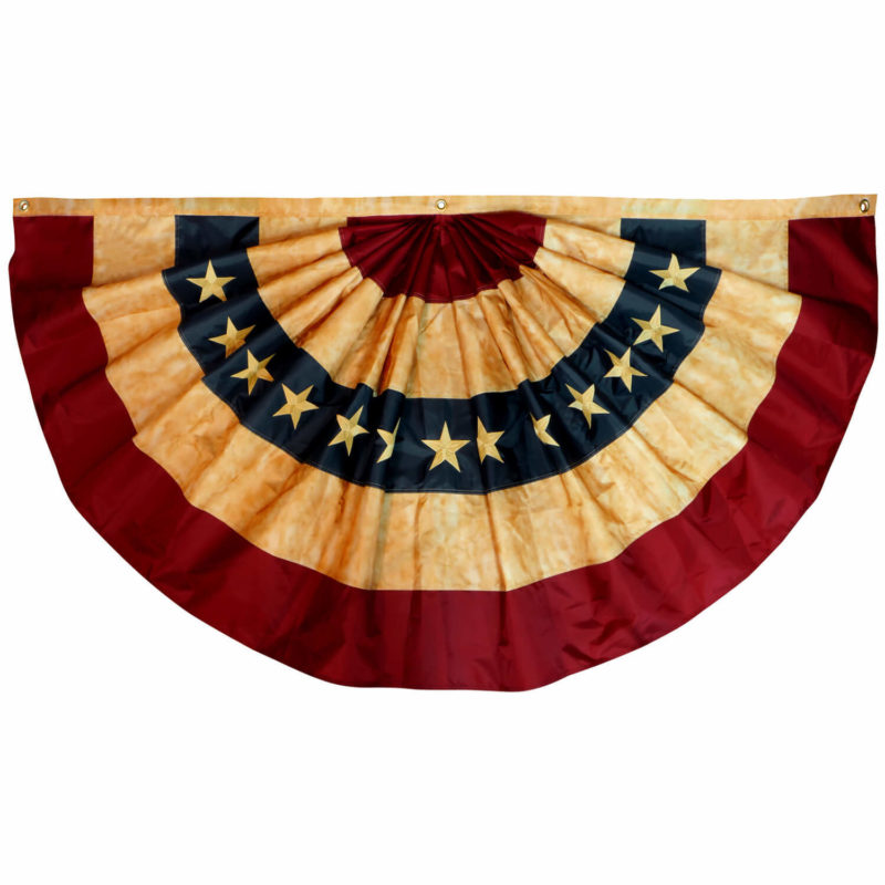 Vintage Style Tea Stained USA Pleated Fan Flag 1.5×3 Foot & 3×6 Foot