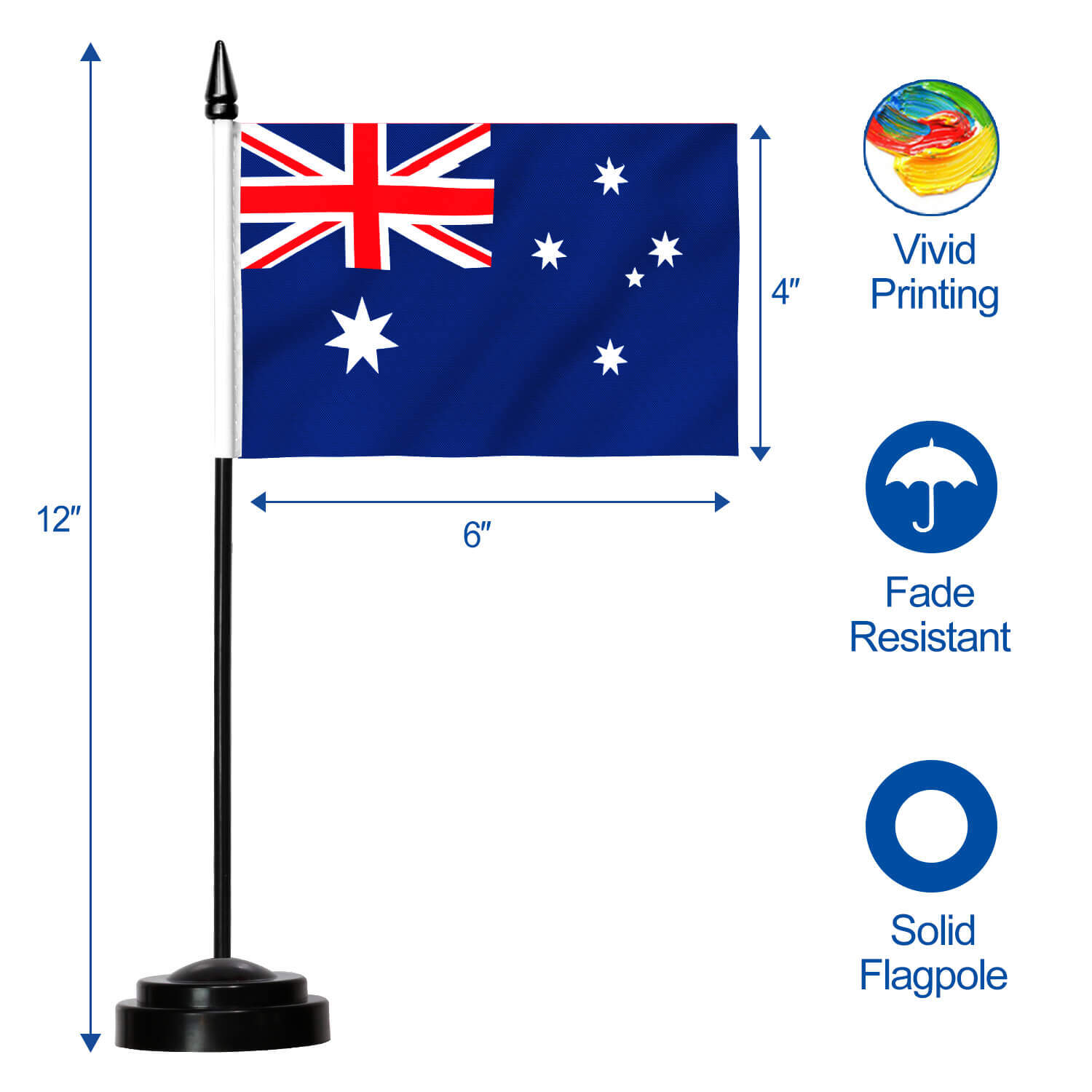 Australia with England Deluxe Double Table Flag Plastic Polyester Gold Base 