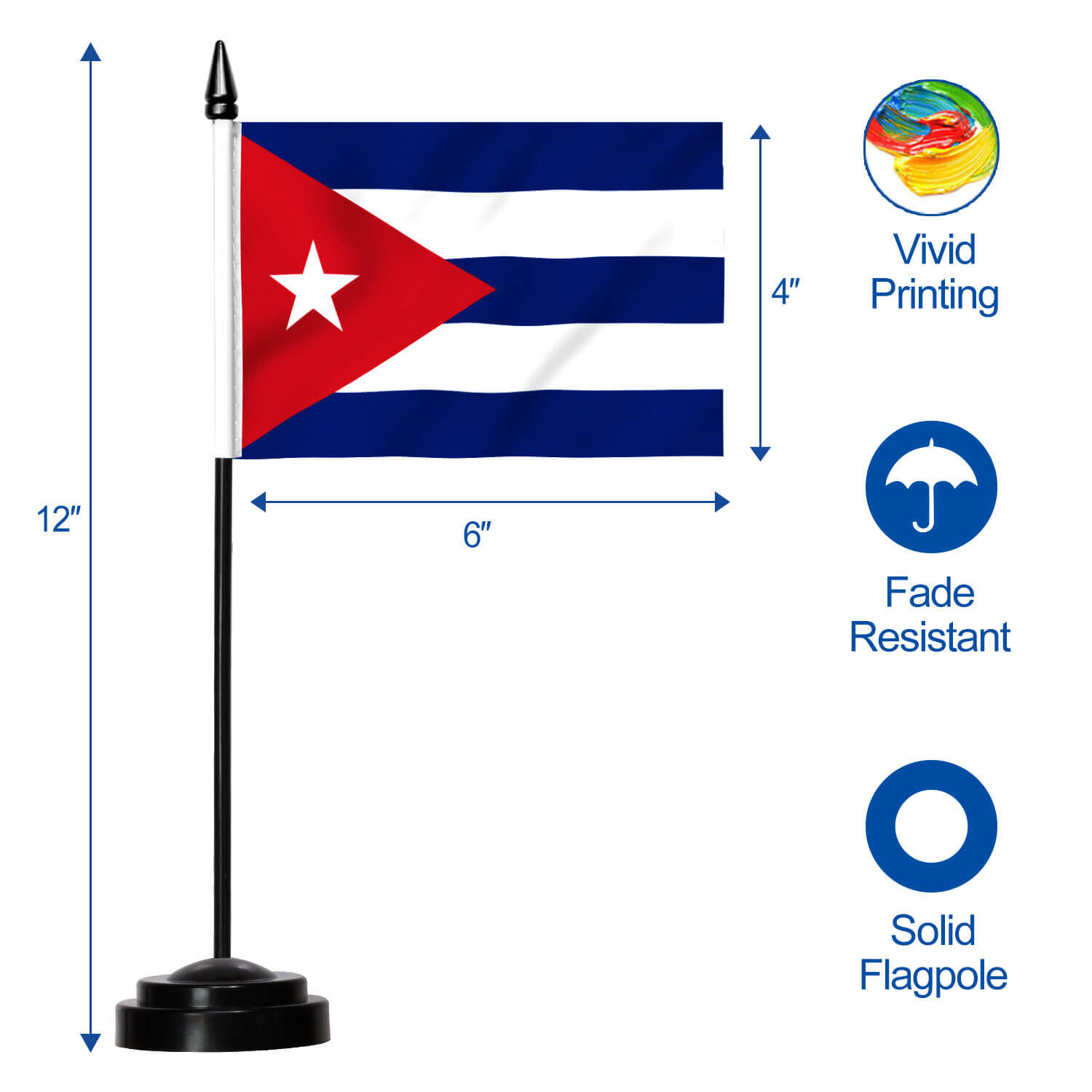 Trade Winds Cuban Flag Desk Set – 4x6 Inch Miniature Table Flag With Black Base