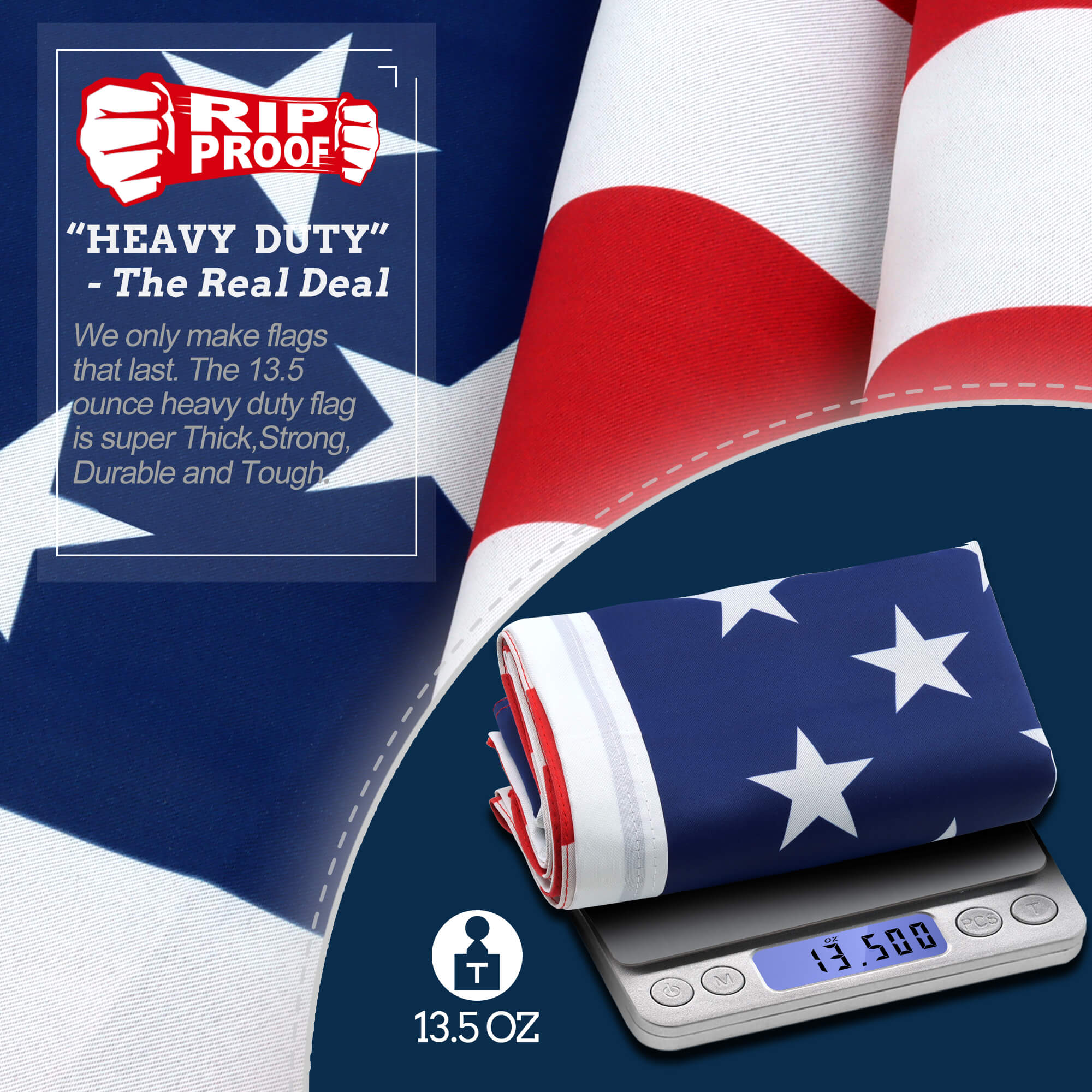 Ruffin Flags 3' x 5' Rough-Tex USA American Flag Heavy Duty Spun 3x5 feet U.S.A. 