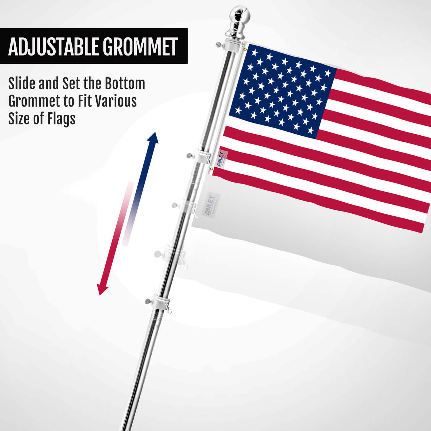 Telescopic Stainless Steel Spinning Flag Pole with 3x5 American Flag and Bracket Wall Mount Flag Pole for Commercial Silver VAIIGO 6.5 FT Flag Pole Outdoor Residential