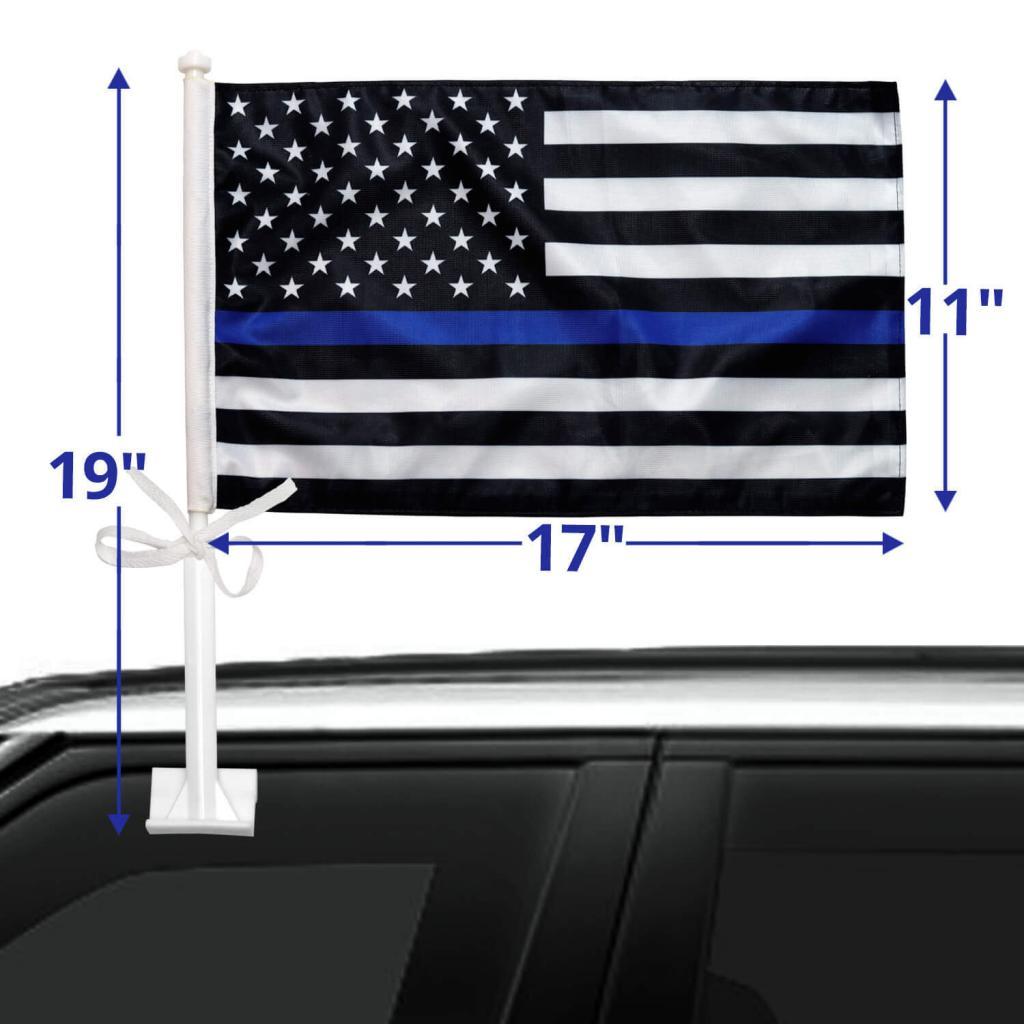 Thin Blue Line Car Window Flags (2 Pack) 17" x 11" Anley Flags