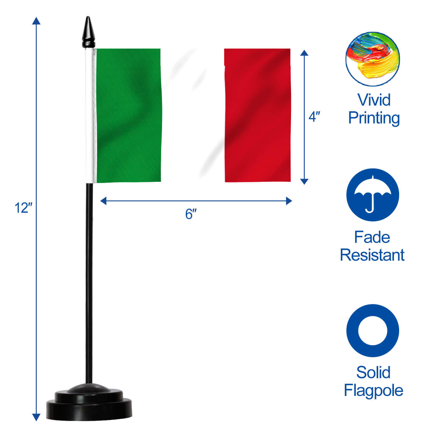 Italy Italian w/ Ireland Irish Flag 4"x6" Desk Set Table Stick Gold Base 