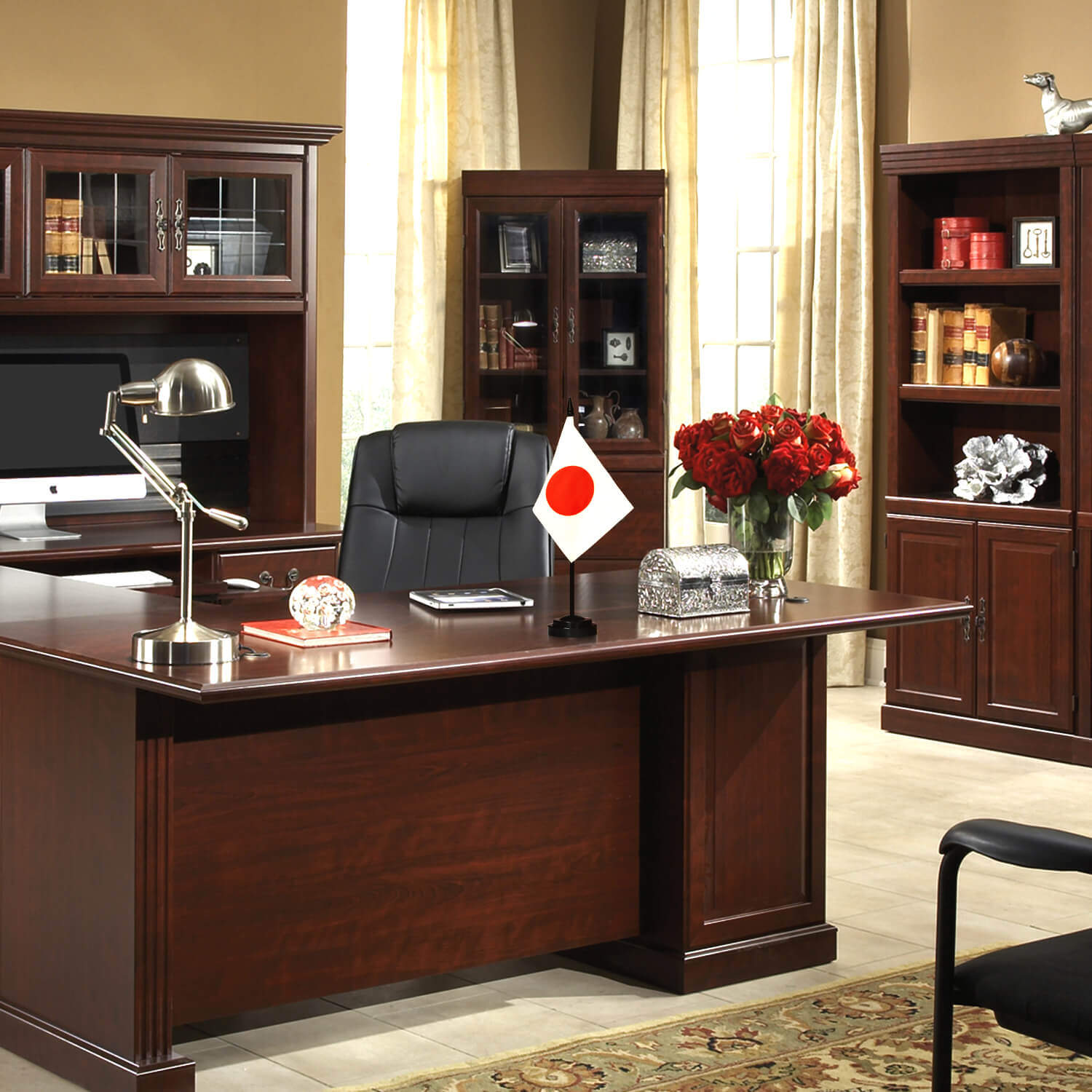 Japan Country & Japan Battle Rising Sun Flags 4"x6" Desk Set Table Gold Base 