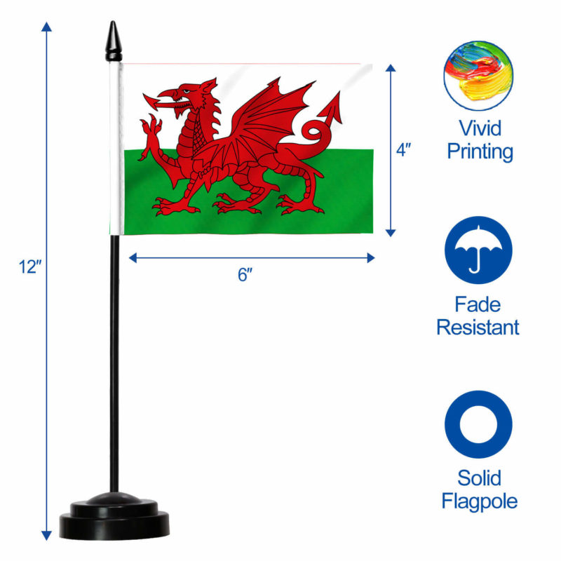Wales Deluxe Desk Flag Set - 6 x 4 Inch - Image 7