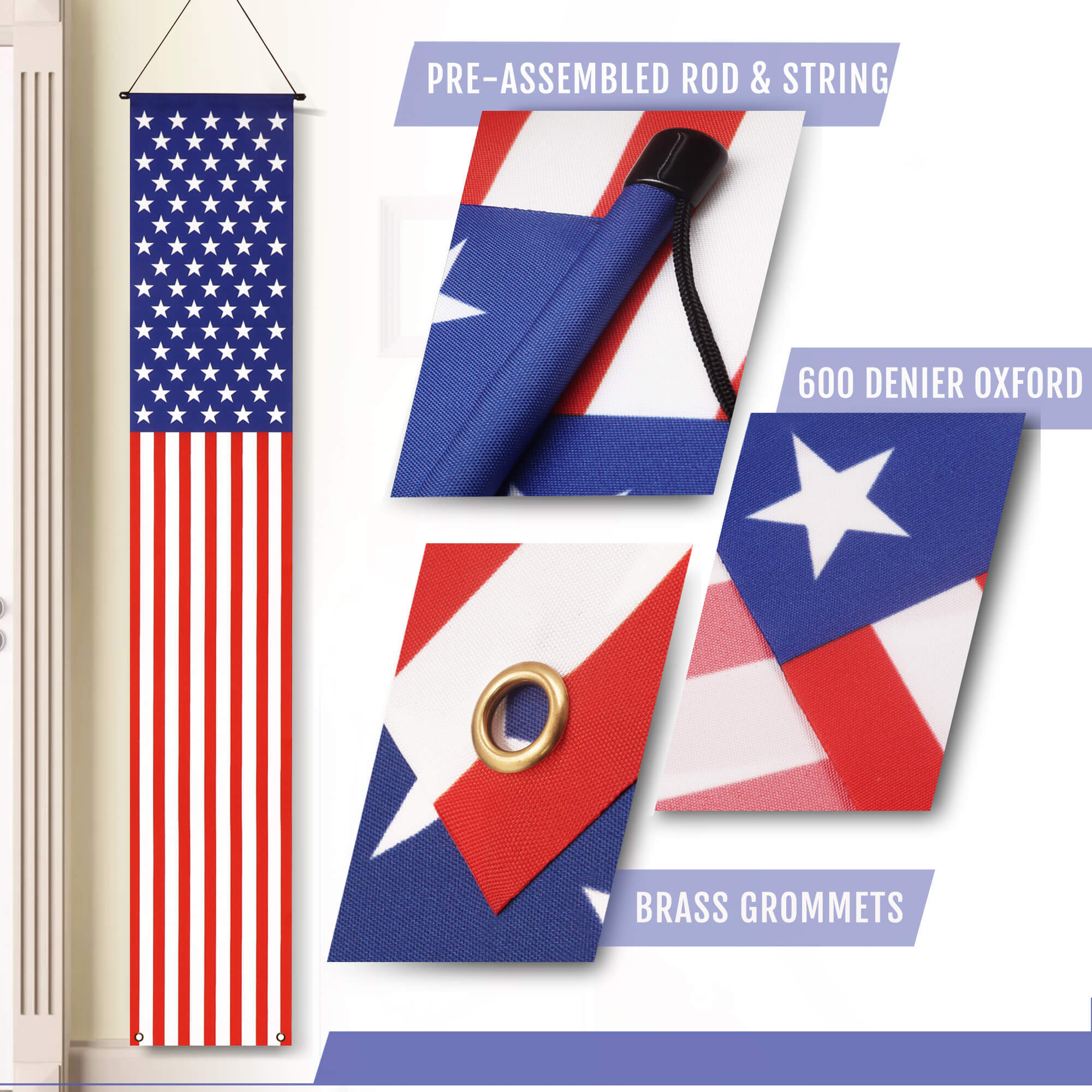 American Flag PullDown Door Banners Porch Signs (2 Pieces) Anley Flags