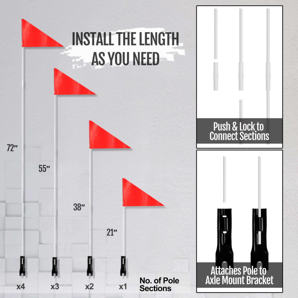 6Ft Bike Safety Flag with Fiberglass Pole & Mounting Bracket (Orange