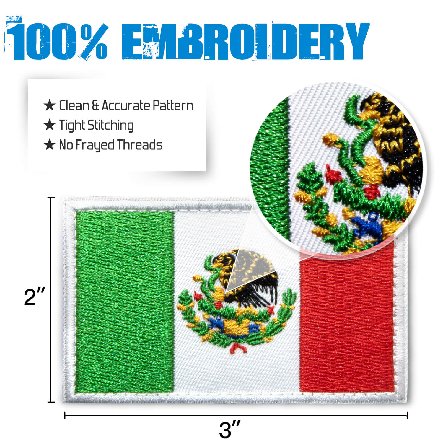 Anley Tactical Mexico Flag Embroidered Patches (2 Pack) - 2 inchx 3 inch Mexican Flag Military Uniform Sew on Emblem Patch - Loop & Hook Fasteners