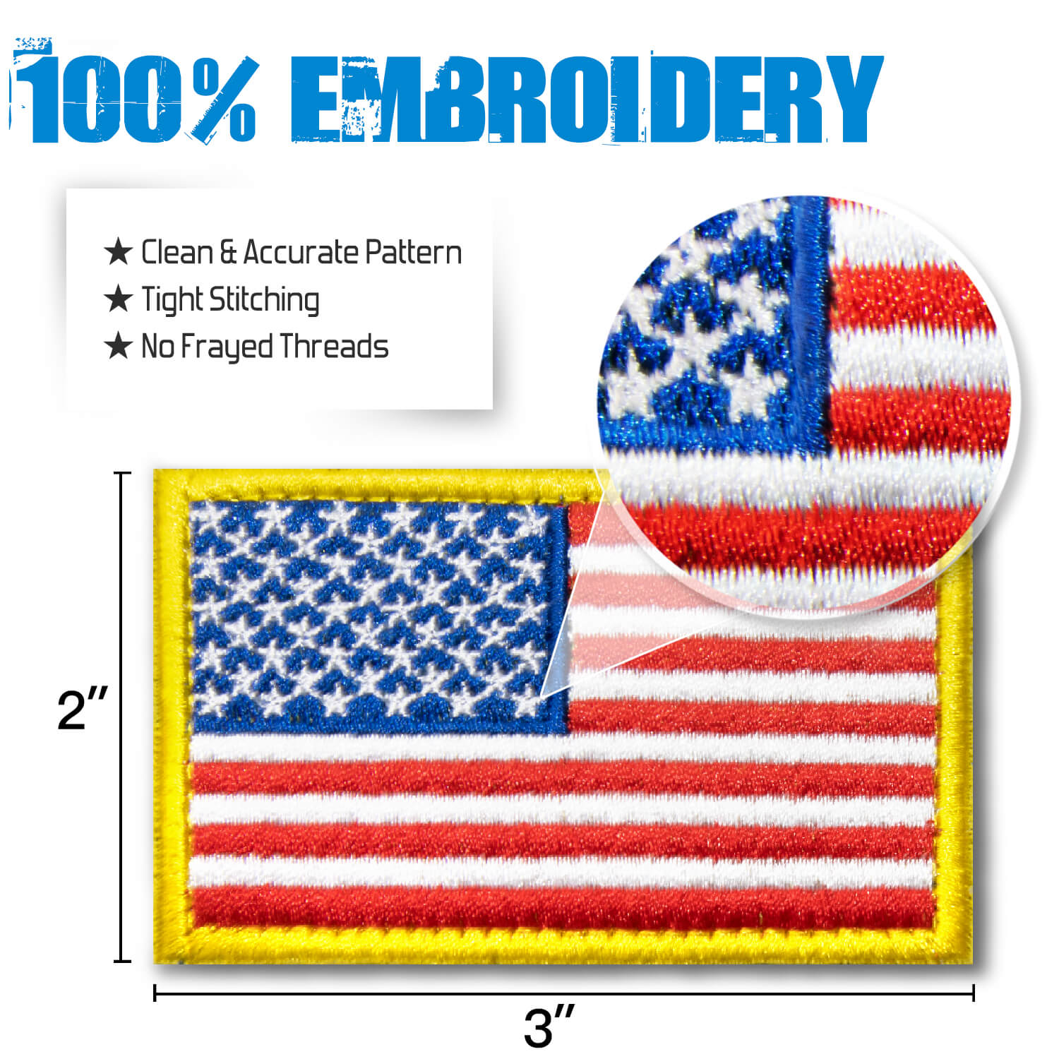 Anley Tactical USA Flag Embroidered Patches (2 Pack) - 2 inchx 3 inch American US Flag Military Uniform Sew on Emblem Patch - Loop & Hook Fasteners