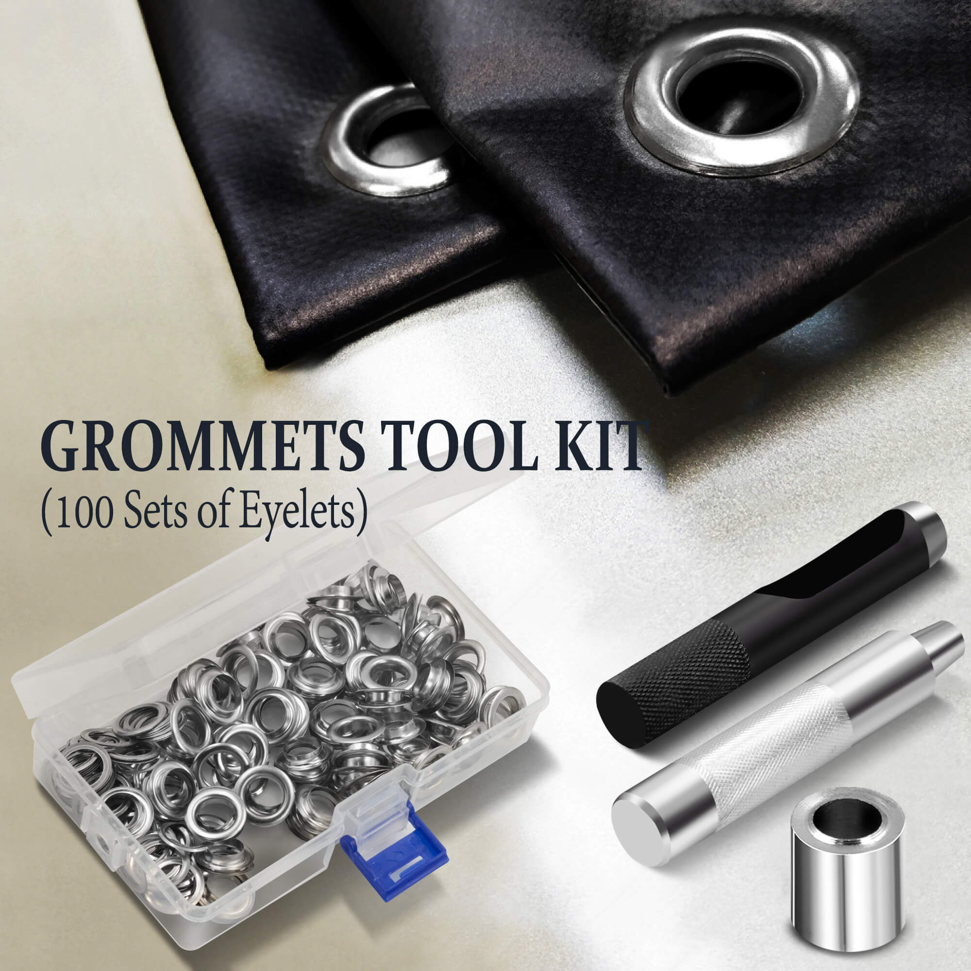 Grommet Tool Kit 100 Sets 1/2 Inch, Grommets Eyelets with 3 Pieces  Installation