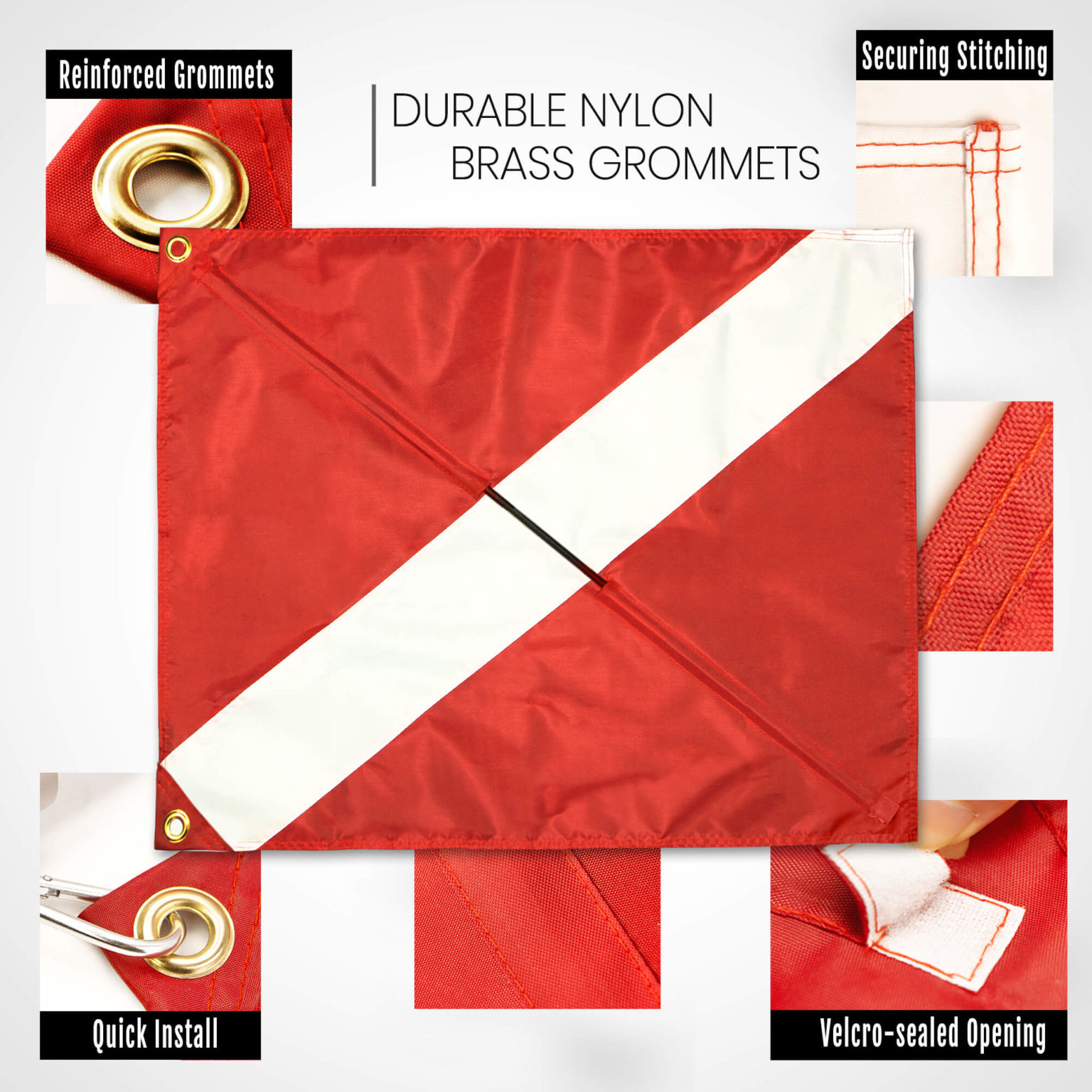 Diver Down Warning Flag with Removable Stiffening Pole 20 x 24 Inch