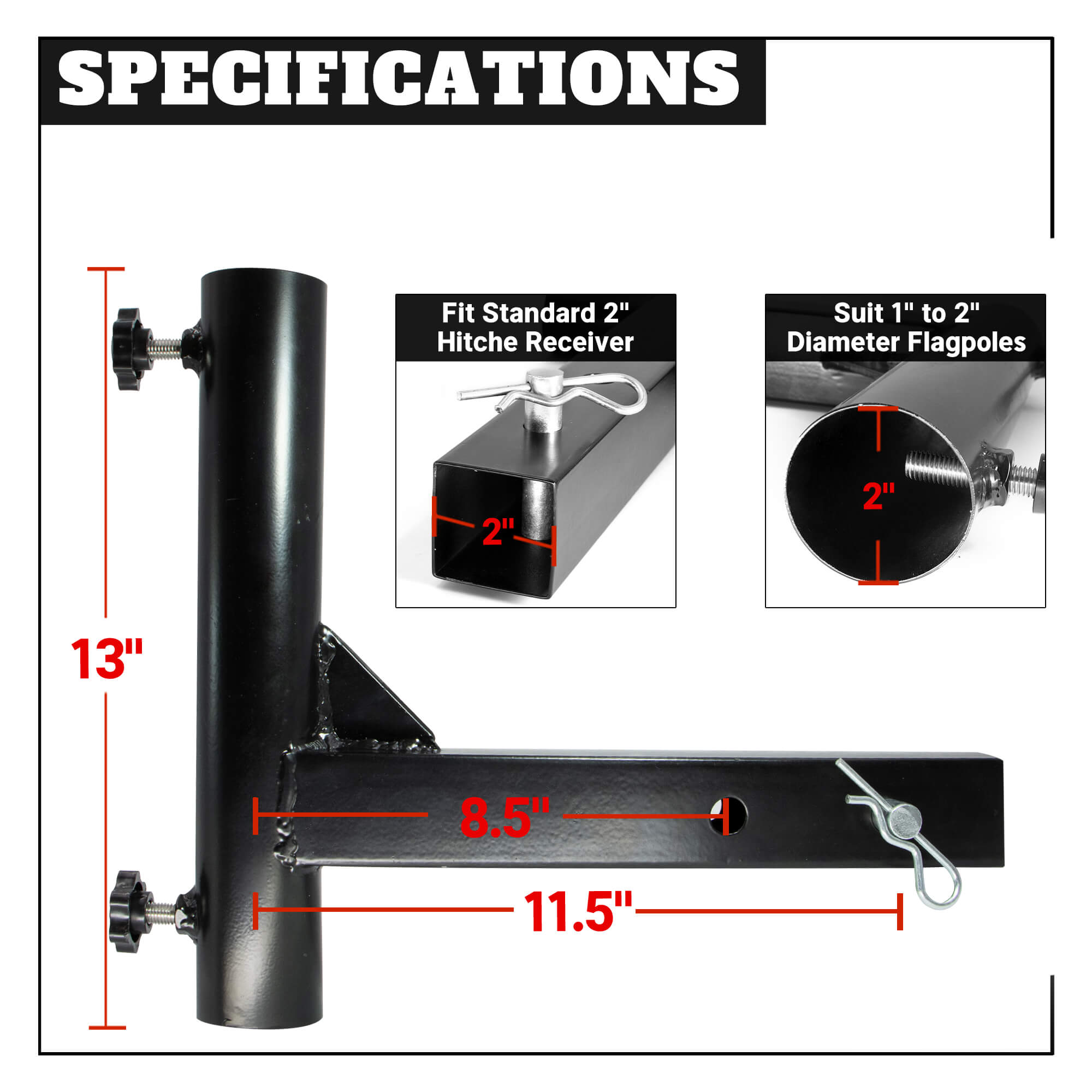 Truck,Car,SUV etc Danti sevencow Universal Single Mount Mini Flag Pole and Bracket Holder Kit Compatible for Any Vehicle with Standard 2” Hitch Receiver 