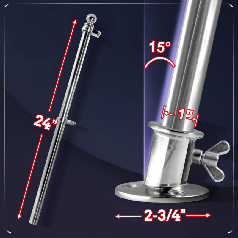 Marine Grade Boat Mount Flagpole Kit with Flag Pole and Mounting Base - Image 5