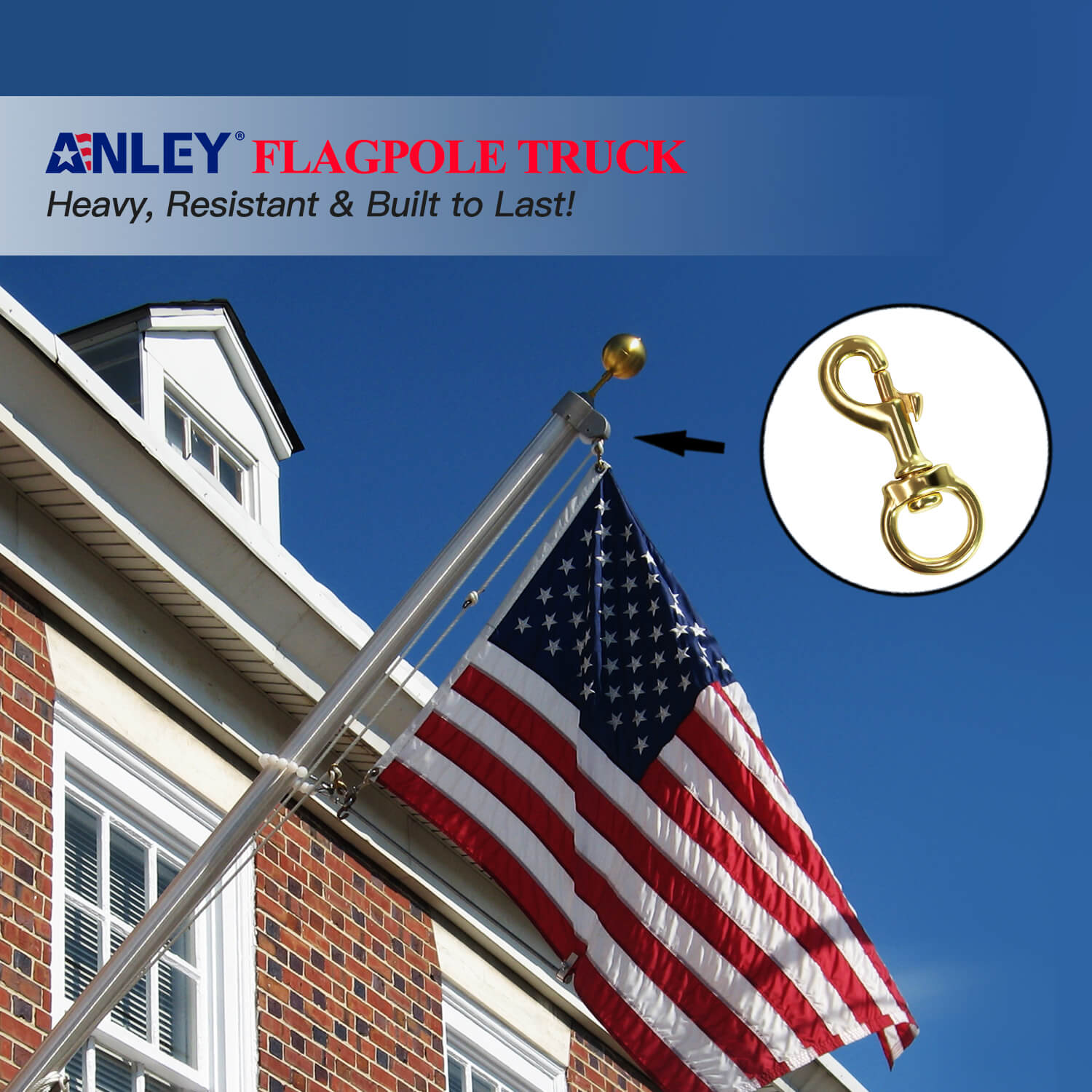 Anley Flag Accessory - 1 Pair Brass Swivel Snap Hook - Heavy Duty Flag Pole Halyard Rope Attachment Clip, Gold