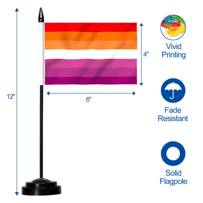 Sunset Lesbian Pride Deluxe Desk Flag Set - 6 x 4 Inch - Image 7