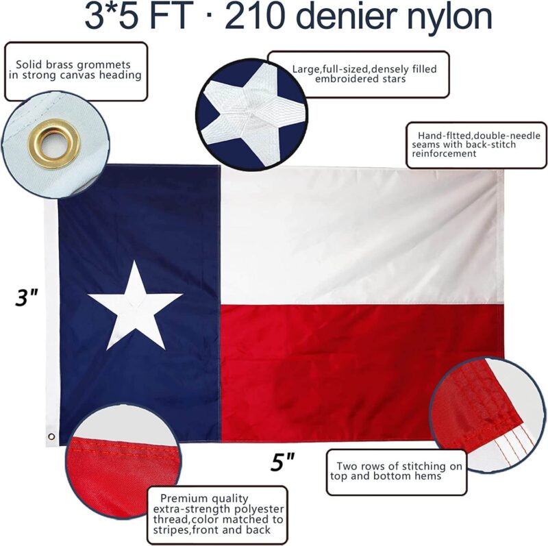EverStrong Series Embroidered Texas State Flag 3x5 Feet - Image 2