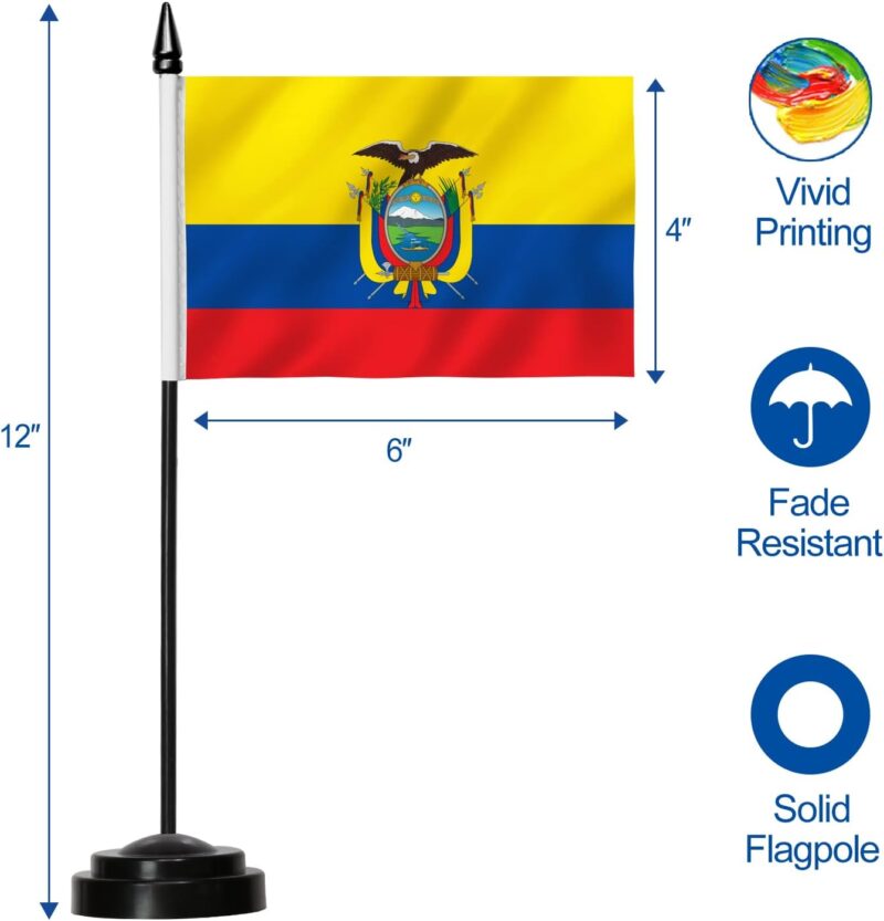 Ecuador Deluxe Desk Flag Set - 6 x 4 Inch - Image 2