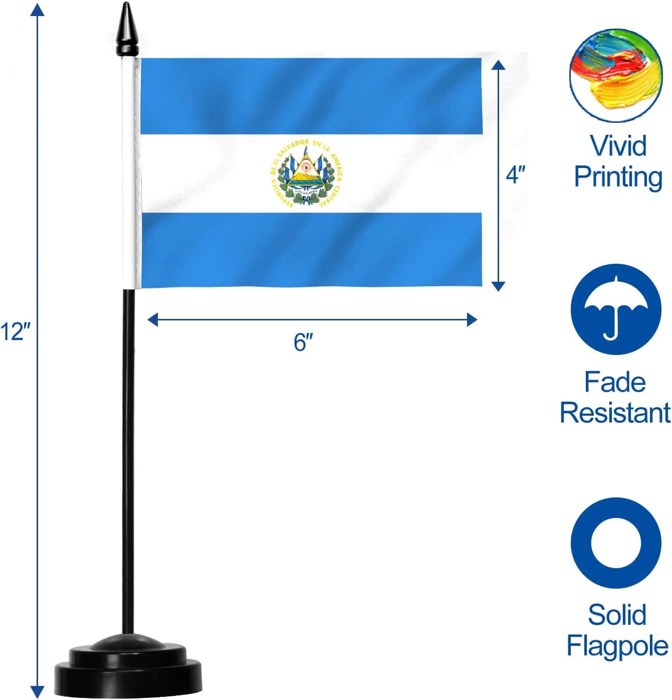 El Salvador Deluxe Desk Flag Set - 6 x 4 Inch - Image 4
