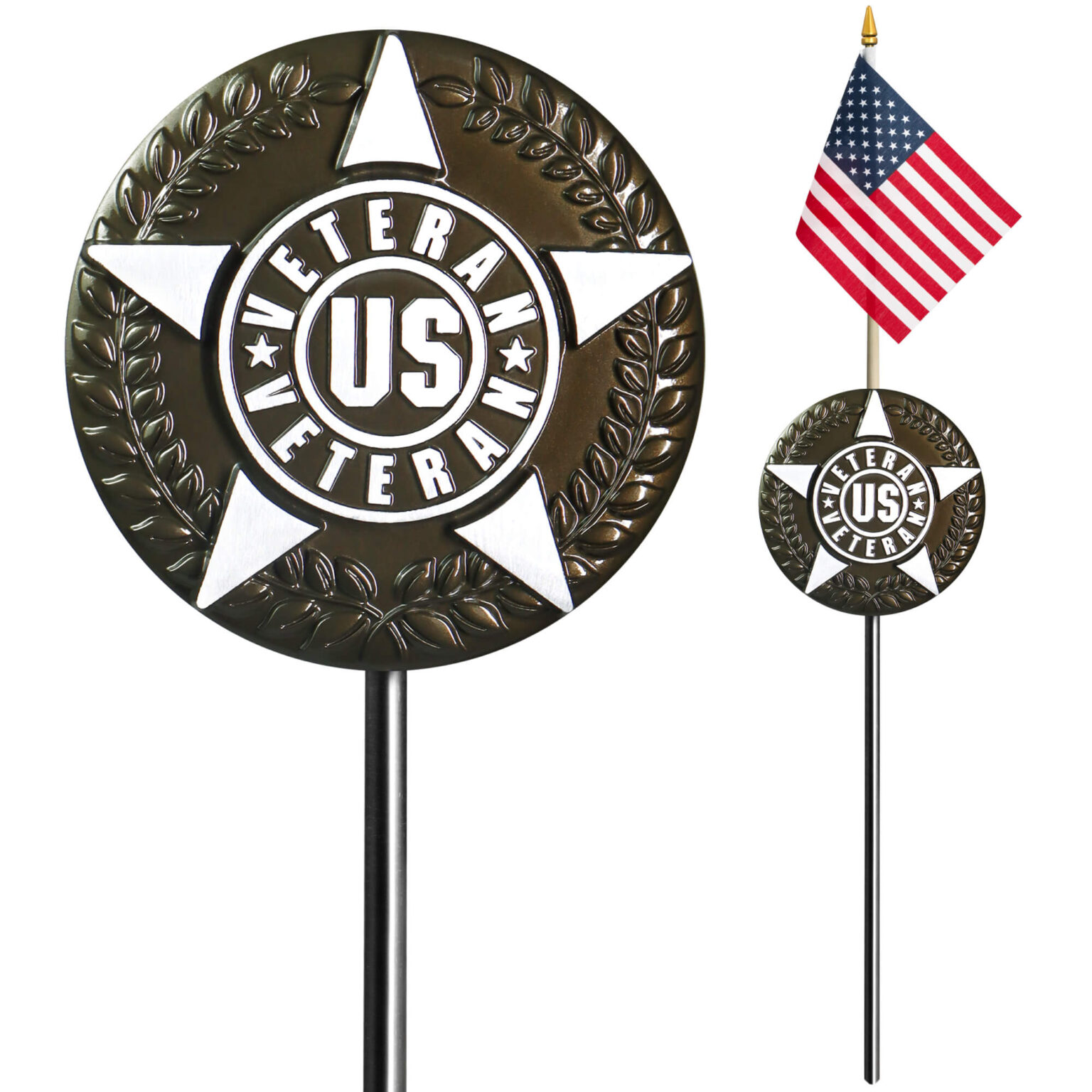 US Veteran Grave Marker with US Stick Flag 34 Inch