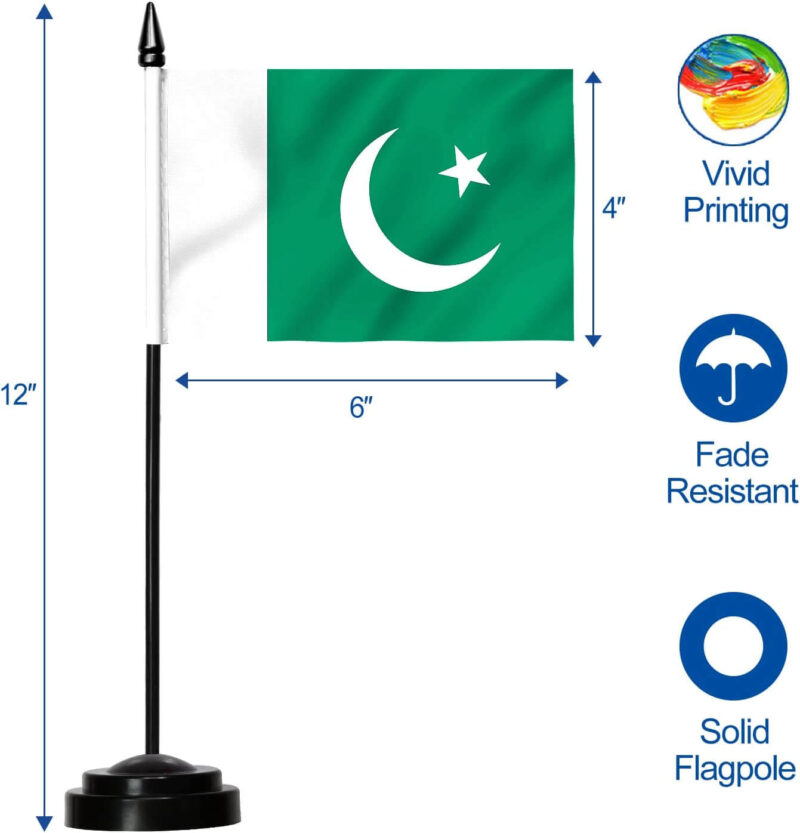 Pakistan Deluxe Desk Flag Set - 6 x 4 Inch - Image 4