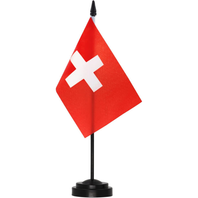 Switzerland Deluxe Desk Flag Set - 6 x 4 Inch