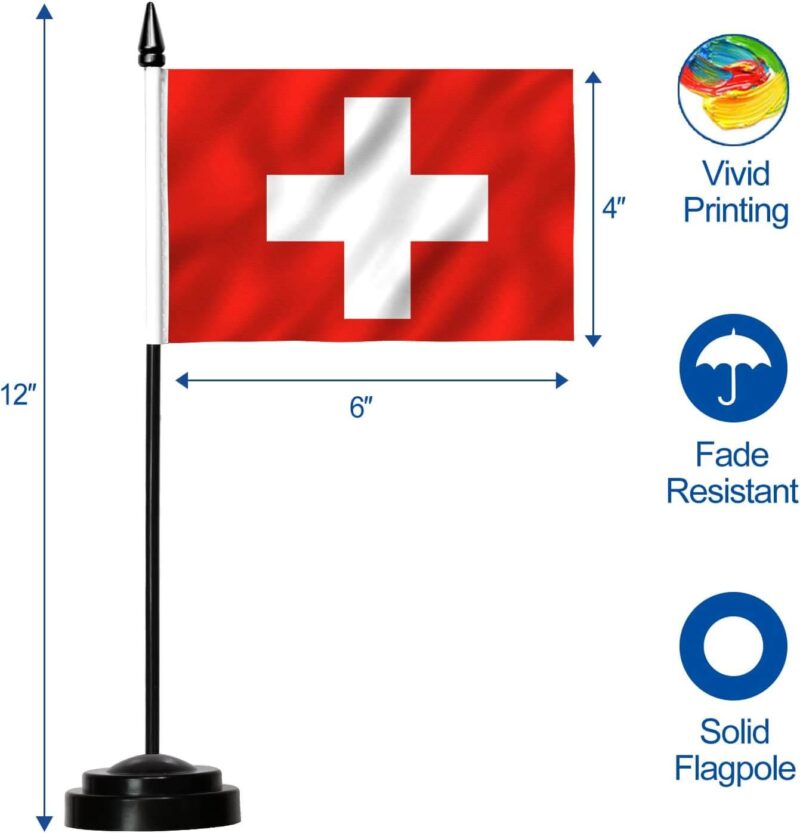 Switzerland Deluxe Desk Flag Set - 6 x 4 Inch - Image 4