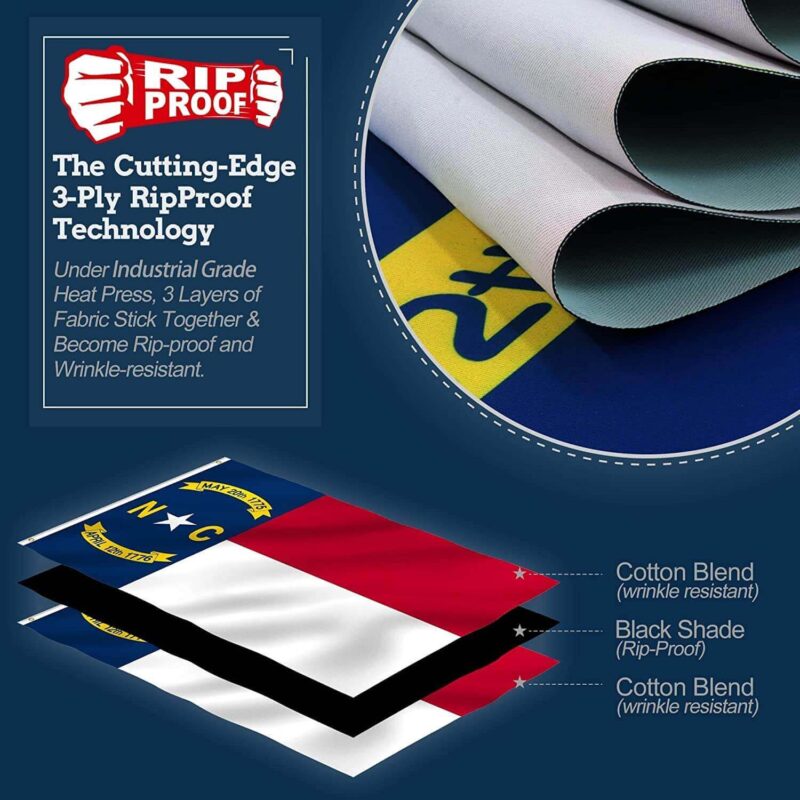 Rip-Proof Technology Double Sided 3-Ply North Carolina Flag 3×5 Foot - Image 2