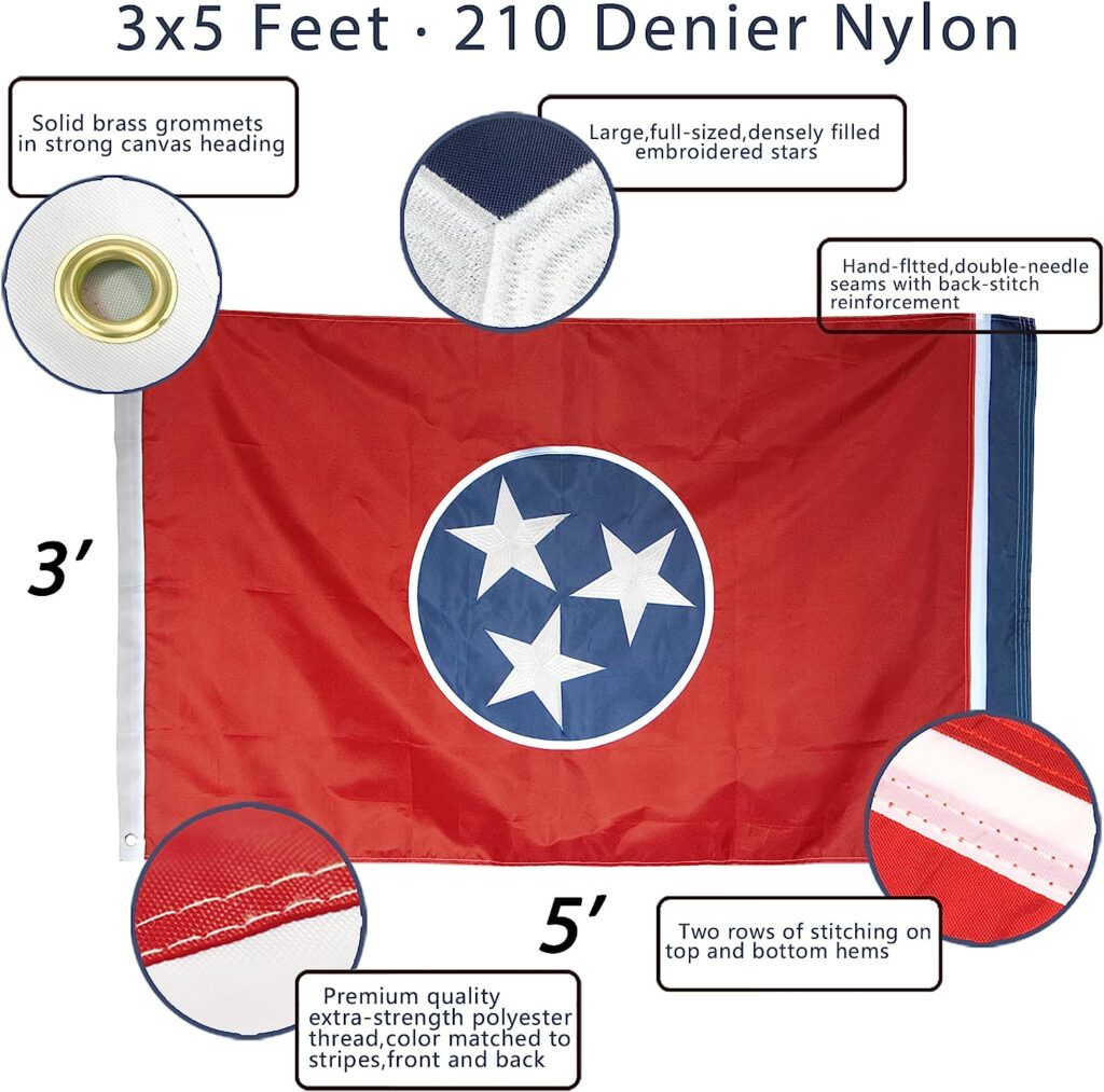 Anley Fly Breeze 3x5 Piedi Bandiera Stato Tennessee In Poliestere - Colore Vivido E Resistente Ai Raggi - Foto 4