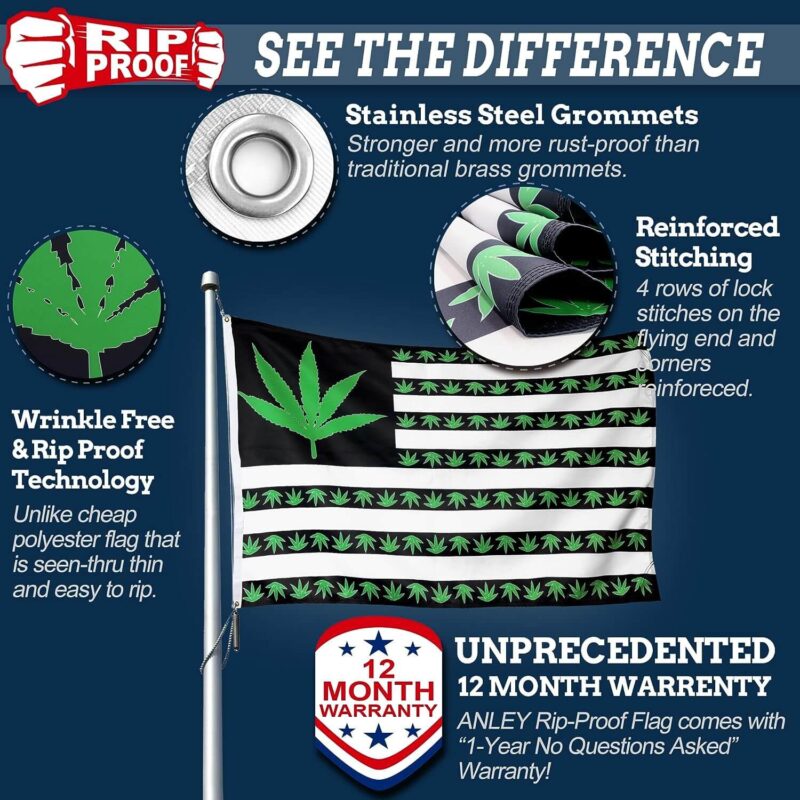 Rip-Proof Marijuana Leaf USA Flag