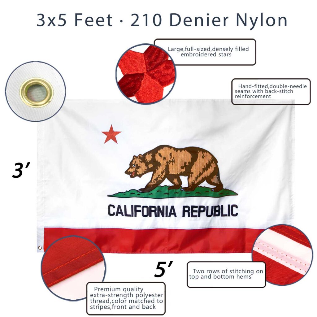 FlagSource California Nylon State Flag, Made in the USA, 4x6
