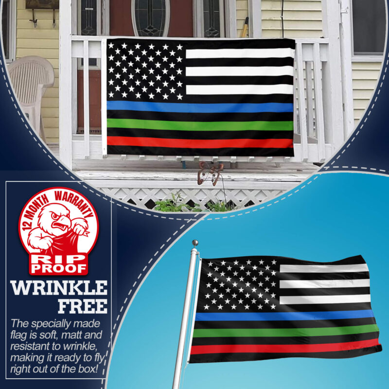 Thin Blue Red and Green USA Flag